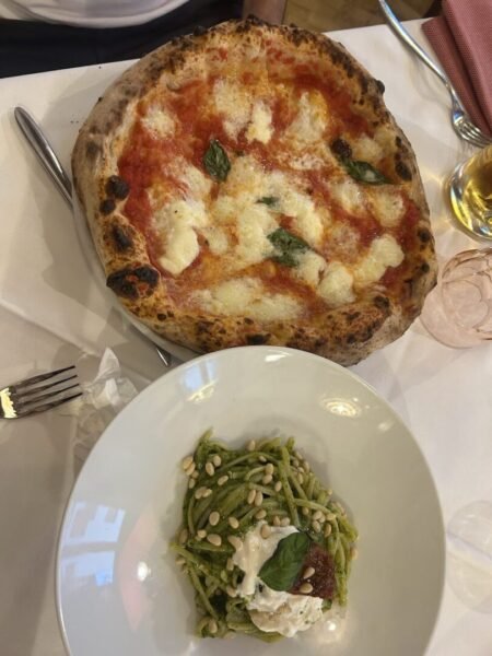 Vegetarian pizza & salad at local food spots in Italy