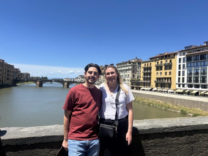 Kristine and Daniel at a water canal bridge in Venice