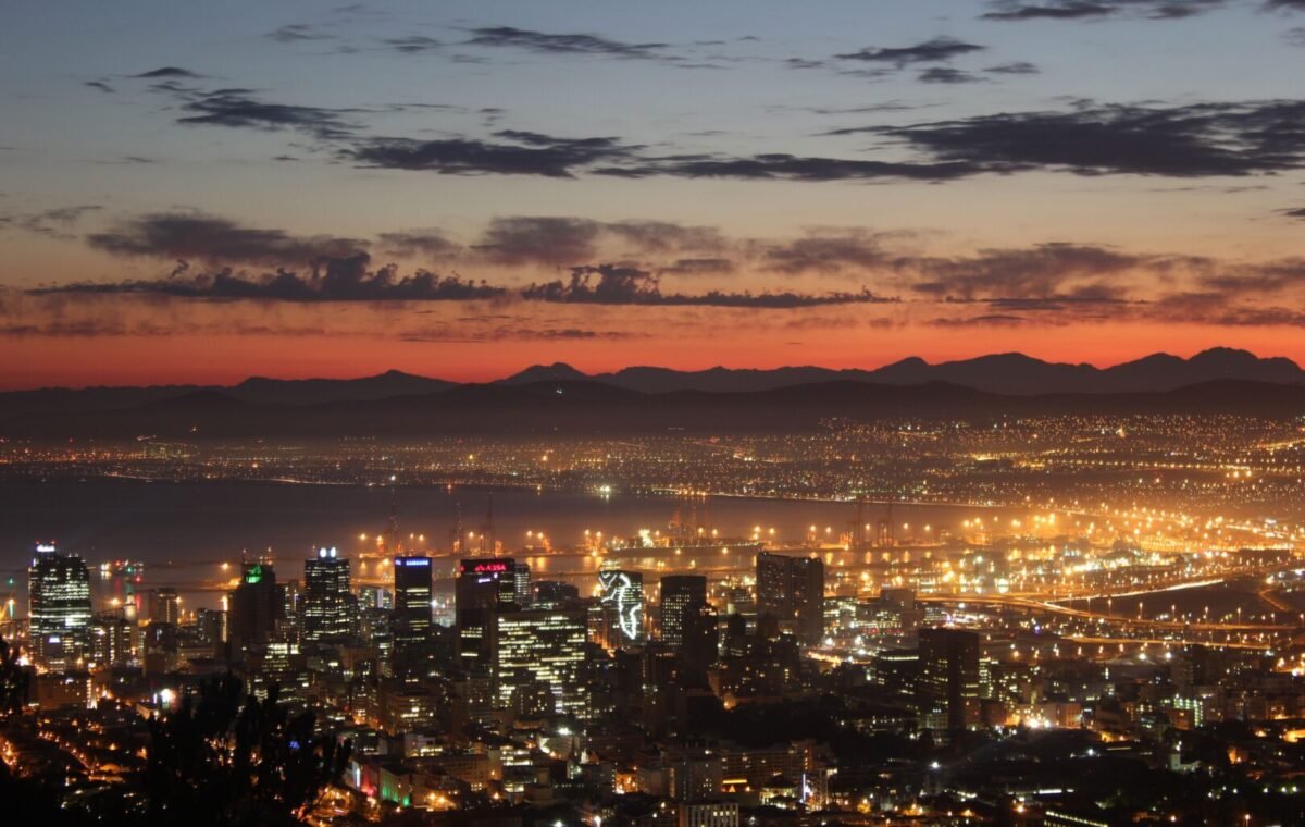 Aerial view of Cape Town at sunset. Feature image for things to do in Cape Town this July.